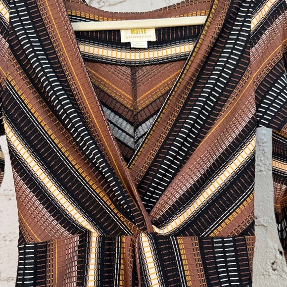 Maeve by Anthropologie Striped Wrap Midi Dress Brown Size XS - Picture 7 of 12